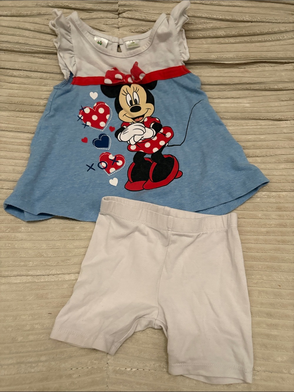 12m Disney Minnie Mouse Blue, White & Red Girls Tank and Healthtex Shorts Set
